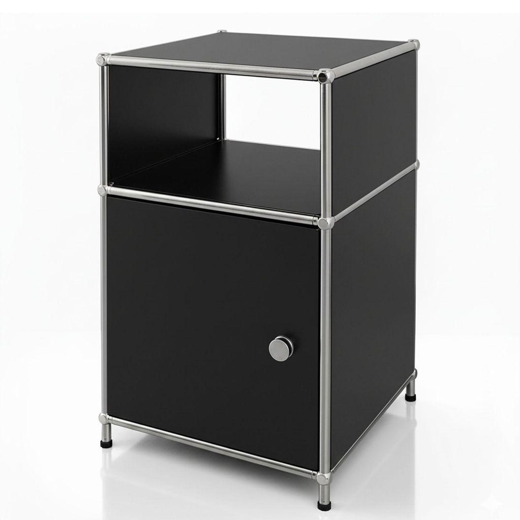 Floordirekt Beistelltisch Concept Epure Metallregal MK-040, 3-stöckiges Regal 40x40x65 cm in Schwarz, mit Tür & Ablage, design Regal für alle R...