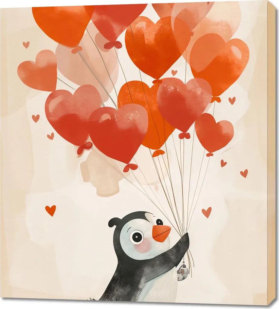 Quadro Moderno Pinguino Palloncini 90x100 - Design Scandinavo