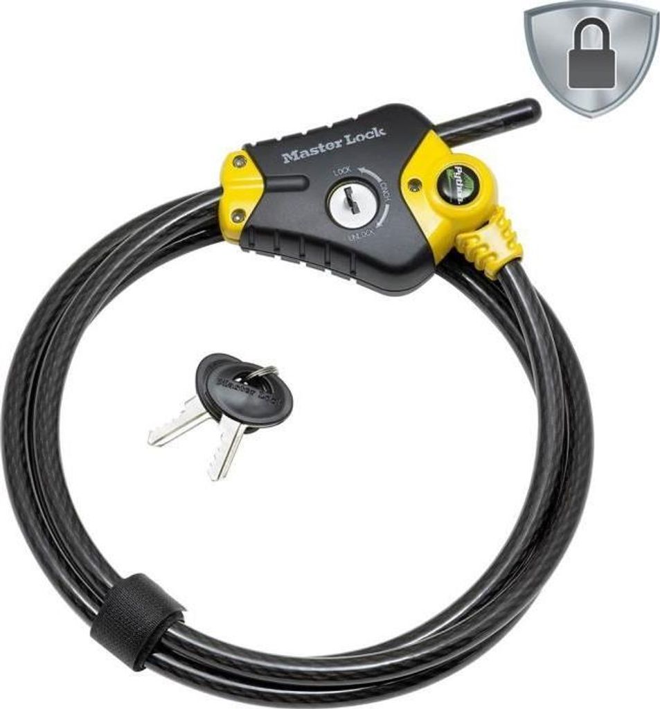 SPORT Kabelschloss, MASTER LOCK Python 8433EURD, Einstellbare Länge 30 cm bis 1,8 m, Verdrehter Stahl, Schwarz