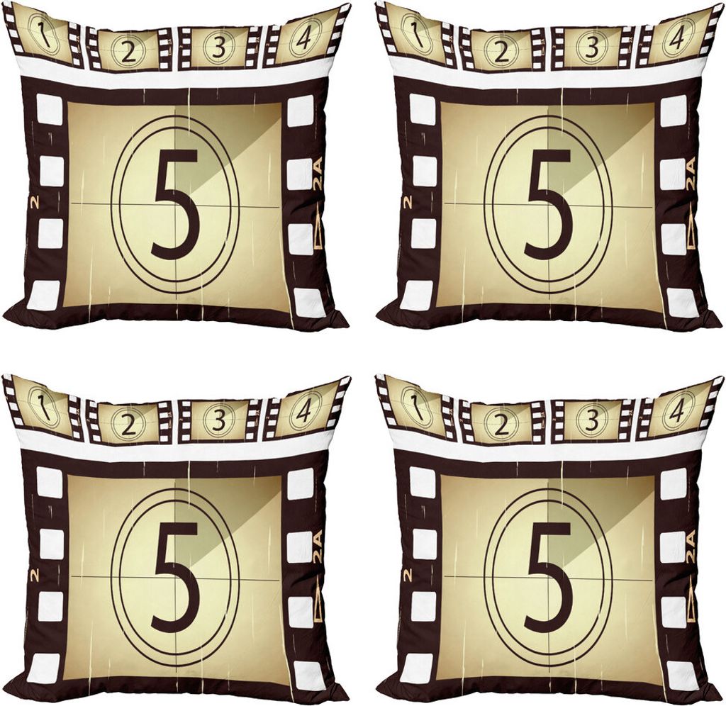 ABAKUHAUS Kino Kissenbezug Set (4 Stück), Zerkratzt Frames, Moderner Doppelseitiger Digitaldruck, 60 cm x 60 cm, Beige, Braun, Weiß