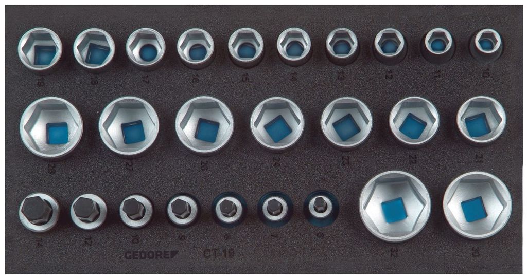 GEDORE 1500 CT1-19 Satz Steckschlüsseleinsätze 1/2", 6-kant, in Check-Tool-Modul, 2308908