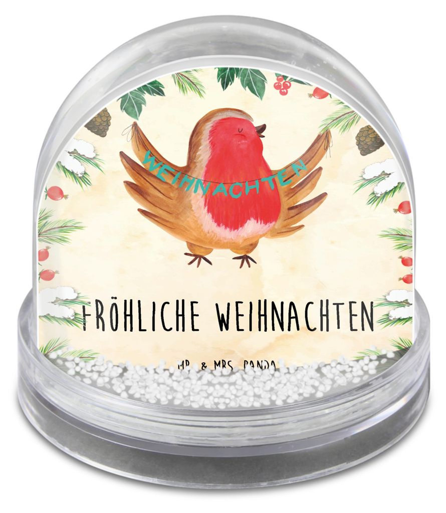 Mr. & Mrs. Panda Schüttelkugel Rotkehlchen Weihnachten - Naturpapier - Geschenk, wohnaccessoire, Frohe, Schneekugel, Weihnachtsgruß, Xmas, dekoar...