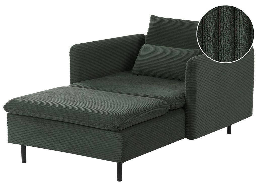 BELIANI Chaiselongue Dunkelgrün Cord Modular mit Kissen Schlanke Armlehnen Metallbeine Modern Wohnzimmer Liegesofa Récamiere für Modulsofa