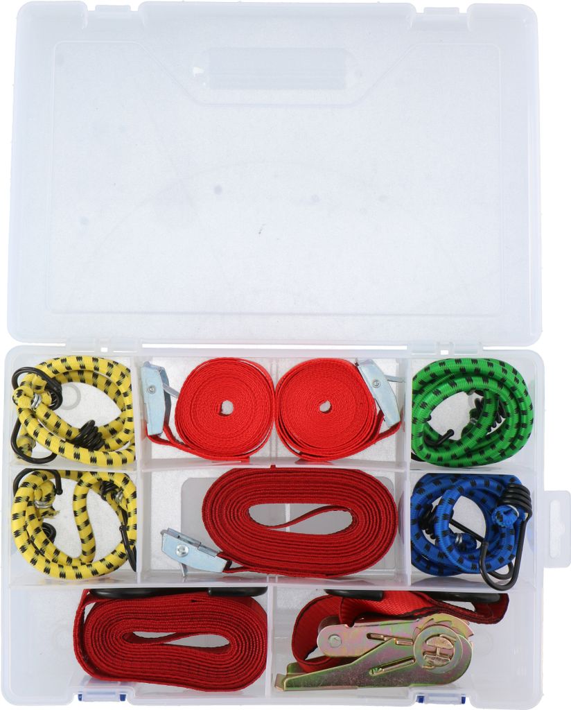 Dunlop Set Spanngurte und Spanngummi - 8-Teiliger Koffer - verschiedene Typen - 1x mit Ratsche