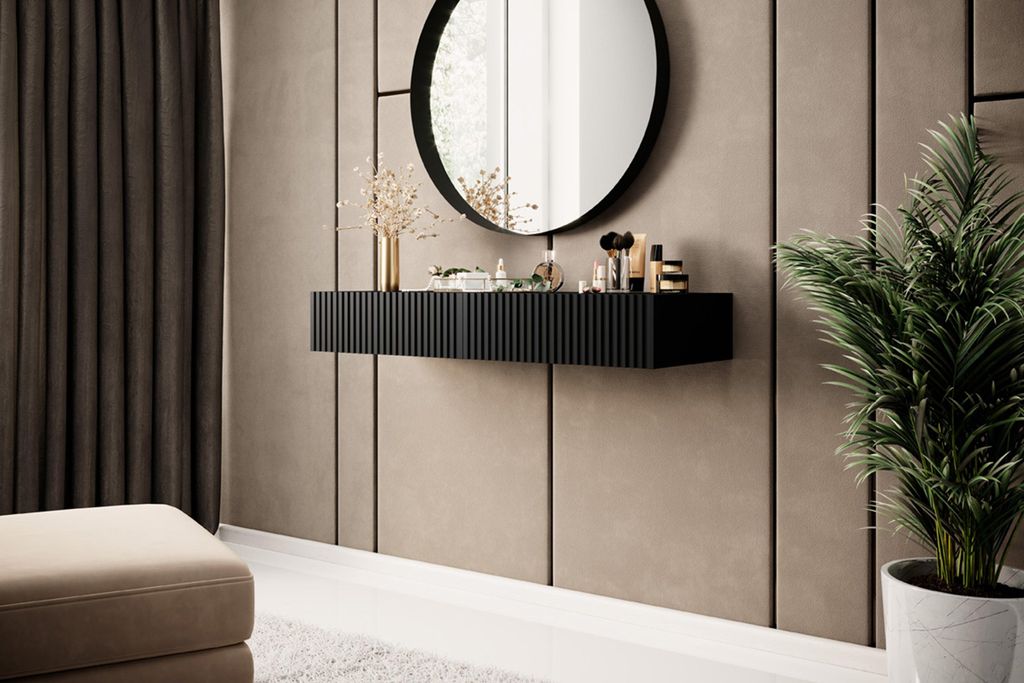 Nicole Hängekonsole 100 cm – Floating mit 2 Schubladen, Mattschwarz | Farbe: Mattschwarz | Größe: 100x15x41 cm