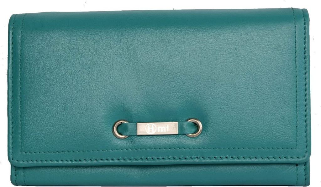 Türkisfarbenes klassisches Damen-Lederportemonnaie aus weichem Echtleder