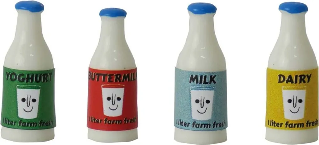 Bouteilles de lait miniatures Sam & Julia pour maison de poupées (4pcs)