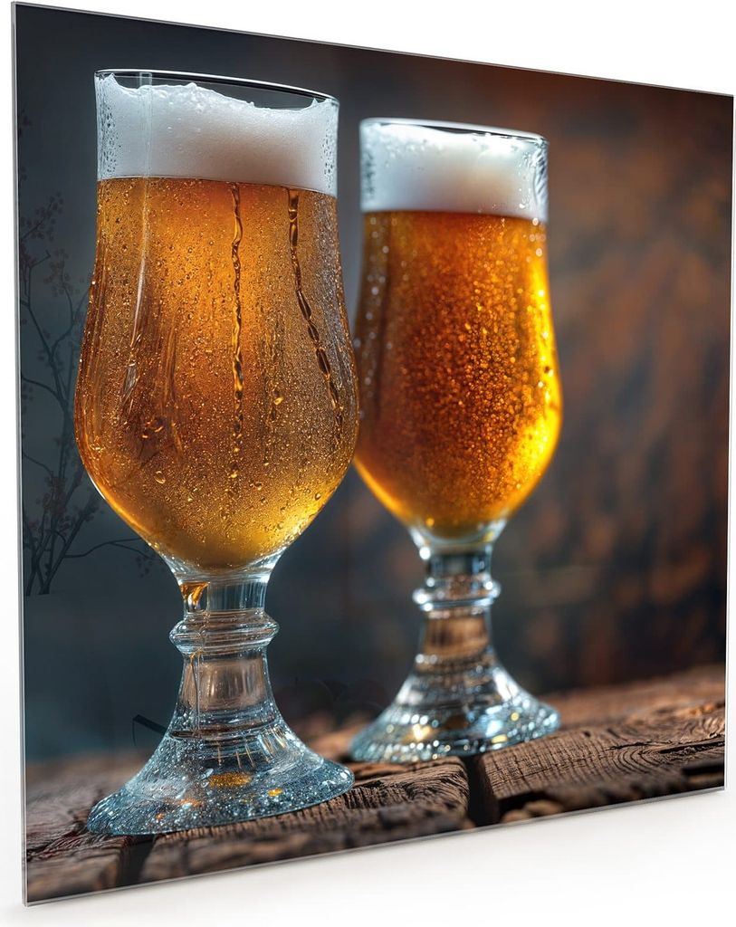 Küchenrückwand Spritzschutz Glas mit Motiv Zwei Biergläser Holz 40 x 40 cm