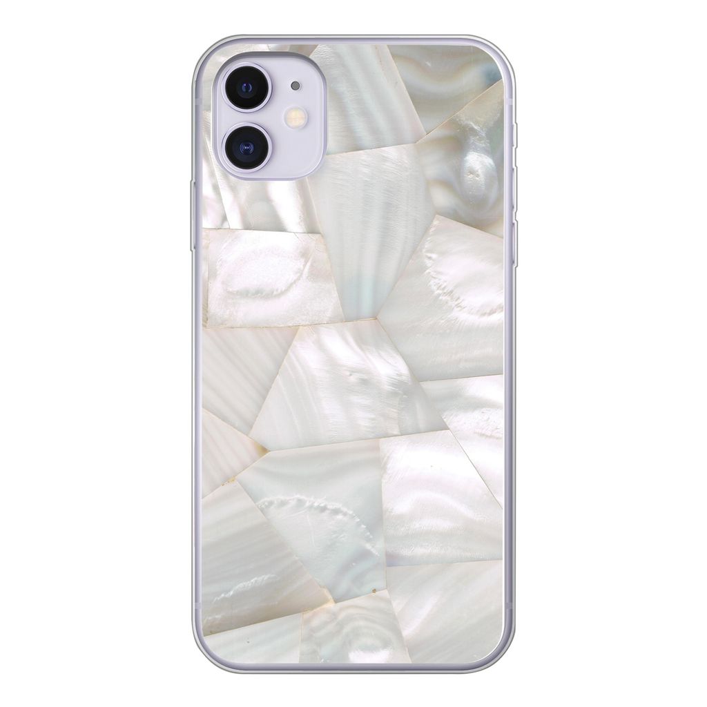 MuchoWow Handyhülle Schutzhülle Hülle für iPhone 11 Naturstein - Perlmutt - Weiß Silikon Softcase Handy Hülle - Handytasche
