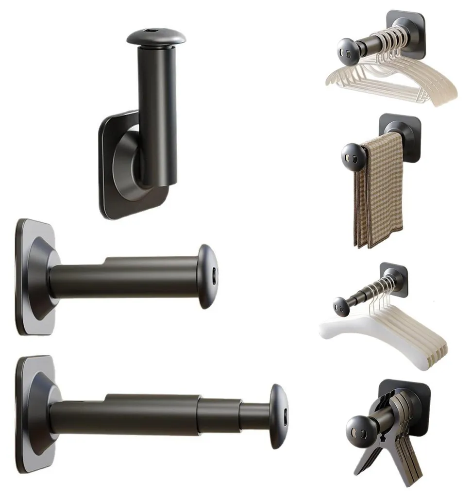 Support de cintre mural télescopique et pliable pour porte de placard