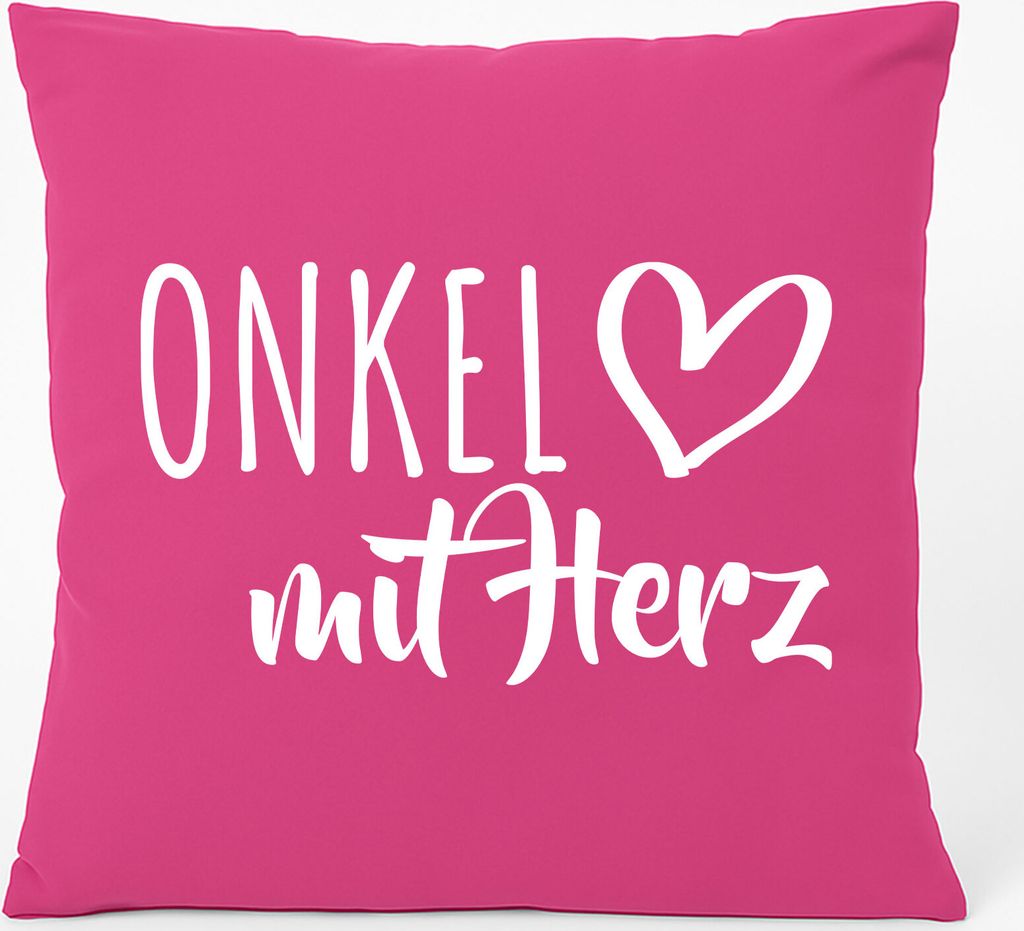 Huuraa Kissen Onkel mit Herz 40x40cm mit Füllung Fuchsia Baumwolle Dekokissen Geschenkidee