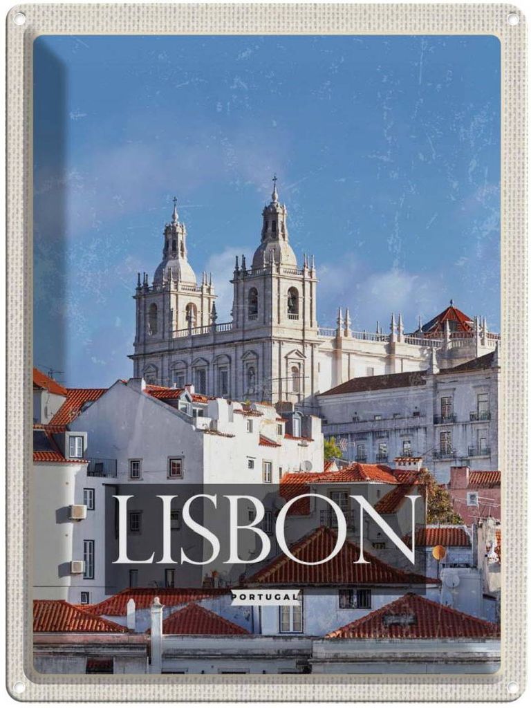 vianmo Blechschild 40x30 cm Lisbon Portugal Architektur Bildmotiv Reisemotiv Abenteuer Reisen Straße Stadt Urlaub