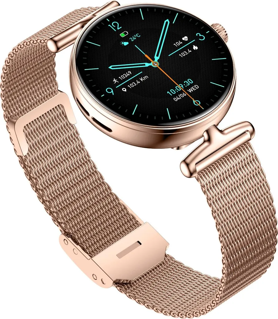 Montre Connectée Or avec Écran AMOLED Haute Résolution et Mode Sportif