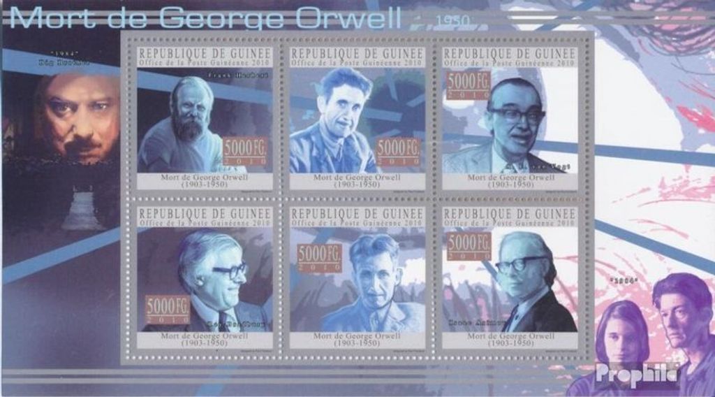 Briefmarken Guinea 2010 Mi 7725-7730 Kleinbogen (kompl. Ausgabe) postfrisch George Orwell (1903-1950)