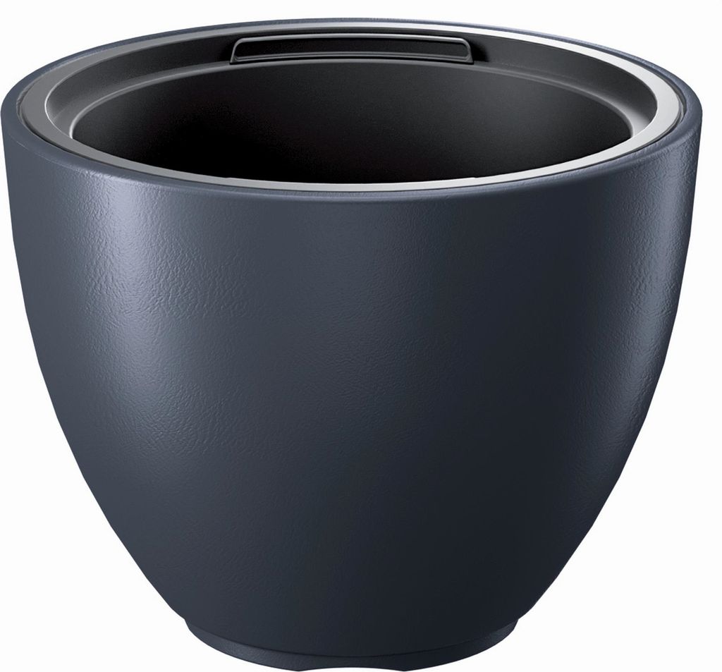 A dark gray planter pot with a silver rim, shown from a slightly elevated angle against a white background.