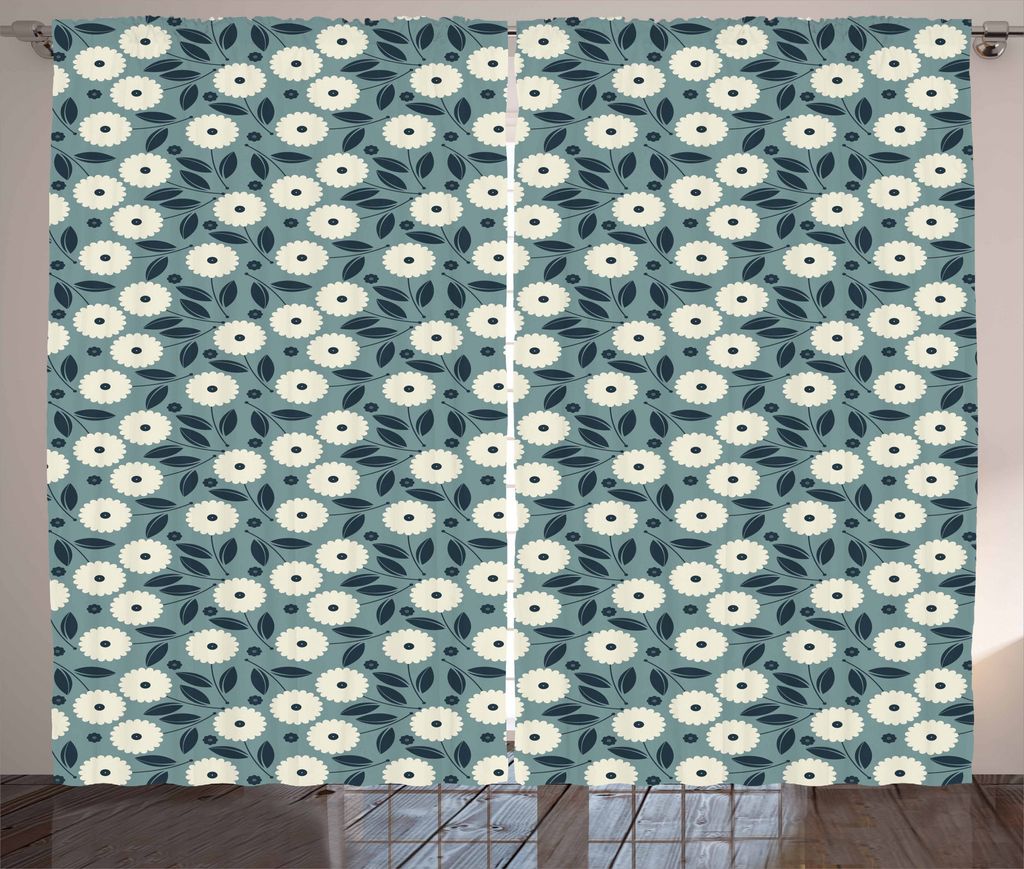 ABAKUHAUS Elfenbein und Blau Rustikaler Gardine, Garten-Kunst-Bouquet, Schlafzimmer Kräuselband Vorhang mit Schlaufen und Haken, 280 x 175 cm, Sch...
