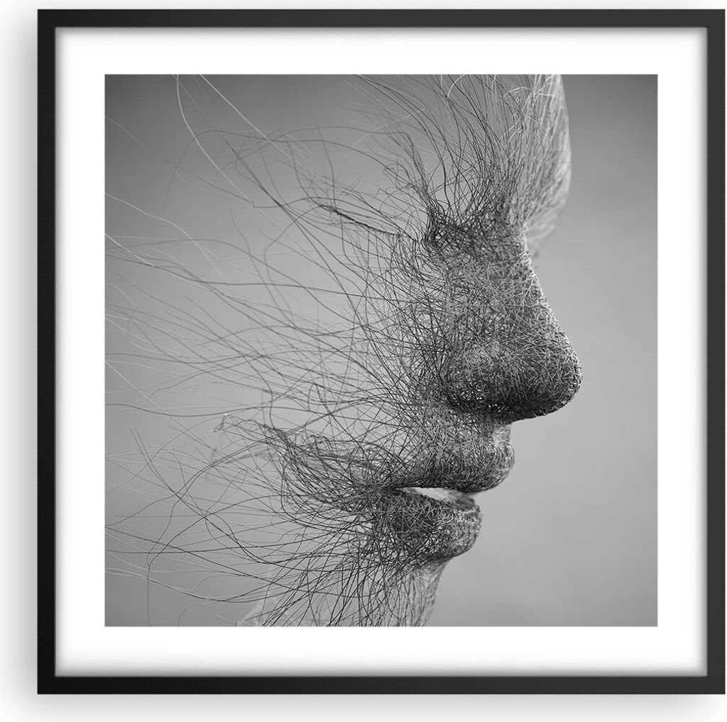 Gerahmtes Poster - Schwarzer Rahmen - Gesicht Grafiken Fäden - 50x50 cm - Wand Bild - Wanddeko - Wandbilder - Kunstposter - Wandposter - Bilderrah...