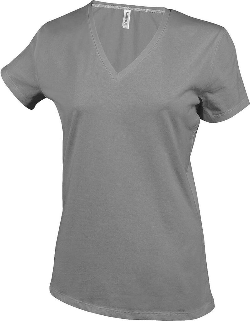 Kariban Damen T-Shirt V-Neck Kurzarm V-Ausschnitt Shirts Baumwolle Tee, Größe:L, Farbe:Oxford Grey