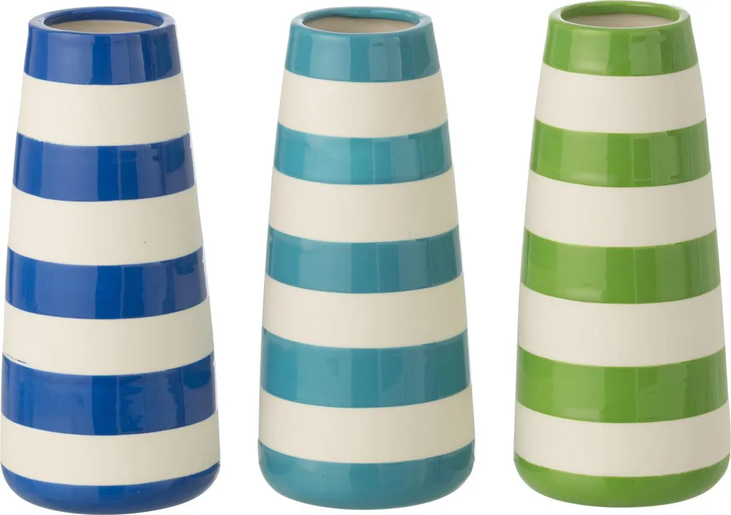 J-Line Vase rayé en porcelaine bleu vert grand format assorti 3 - 35cm
