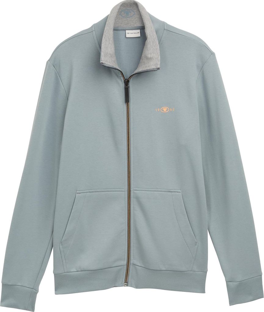 TOM TAILOR Leichte Sweatjacke mit Kontrastkragen Größe: