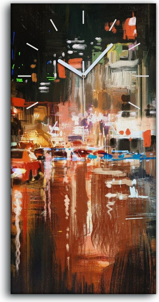 Wanduhr Bürouhr Leinwand Bild Quarz 30x60 digitales Malen Stadt Straße bei Nacht - weiße Hände