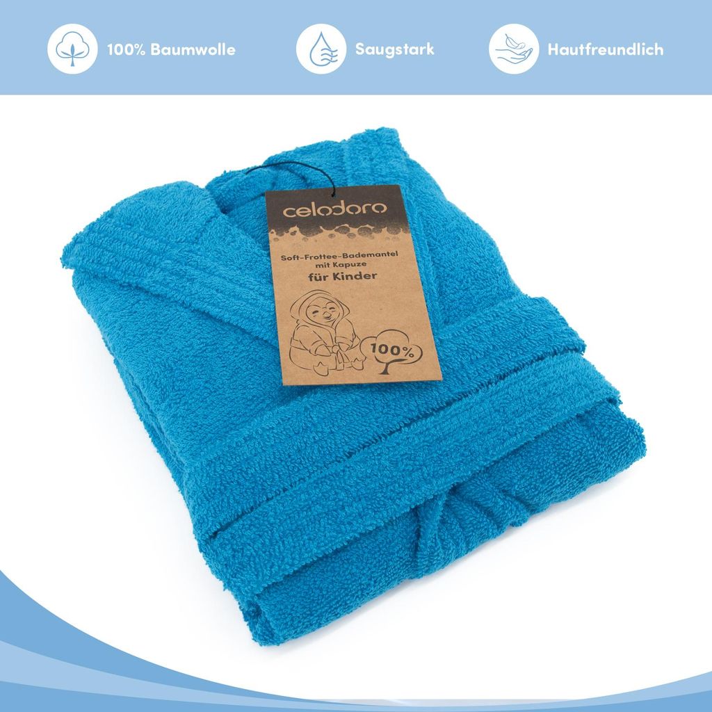 Celodoro Kinder Bademantel mit Kapuze Baumwolle - Rosa 158-164