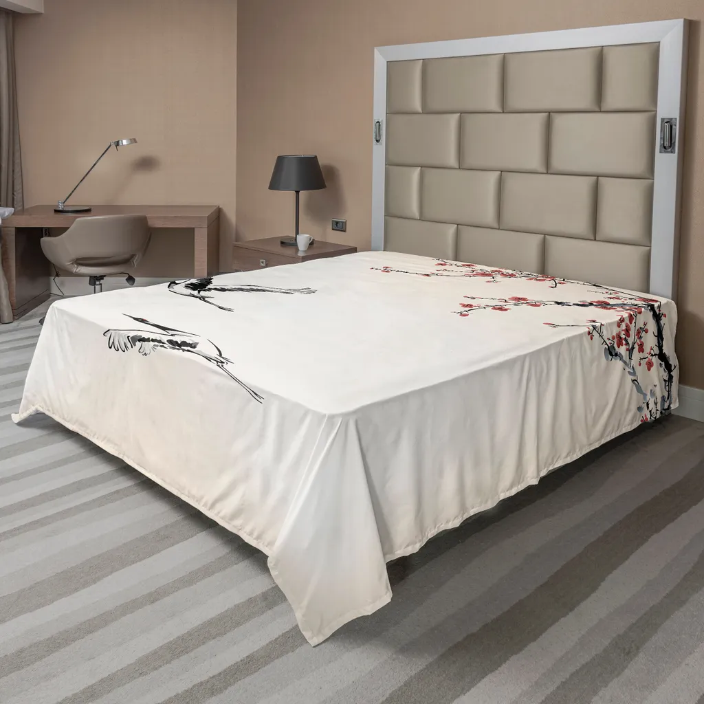 Drap plat ABAKUHAUS motif branches cerisier japonais 266x260 cm rouge