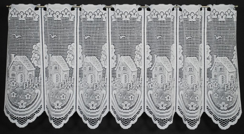 Gardinen Kranzusch Scheibengardine Häuser 45x34 cm H/B Weiß Bistrogardine Vorhang Küche 1er Pack
