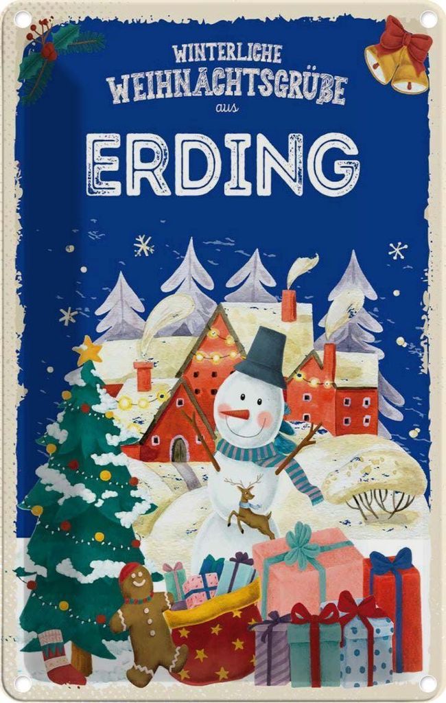vianmo Blechschild 30x20 cm Weihnachtsgrüße ERDING Weihnachten