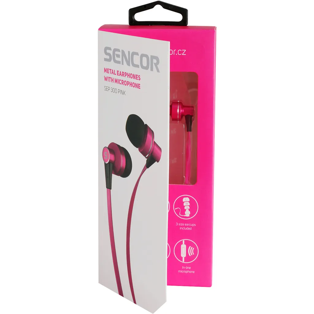 SENCOR SEP 300 MIC PINK Cuffie intrauricolari in metallo con microfono, lunghezza cavo 1,2 m, jack 3,5 mm