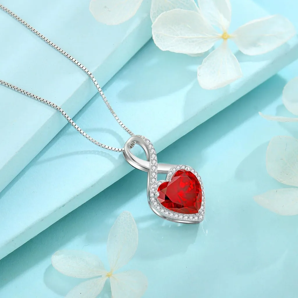 Collier Pierre de Naissance Janvier en Argent et Pendentif Cœur Rouge - 4