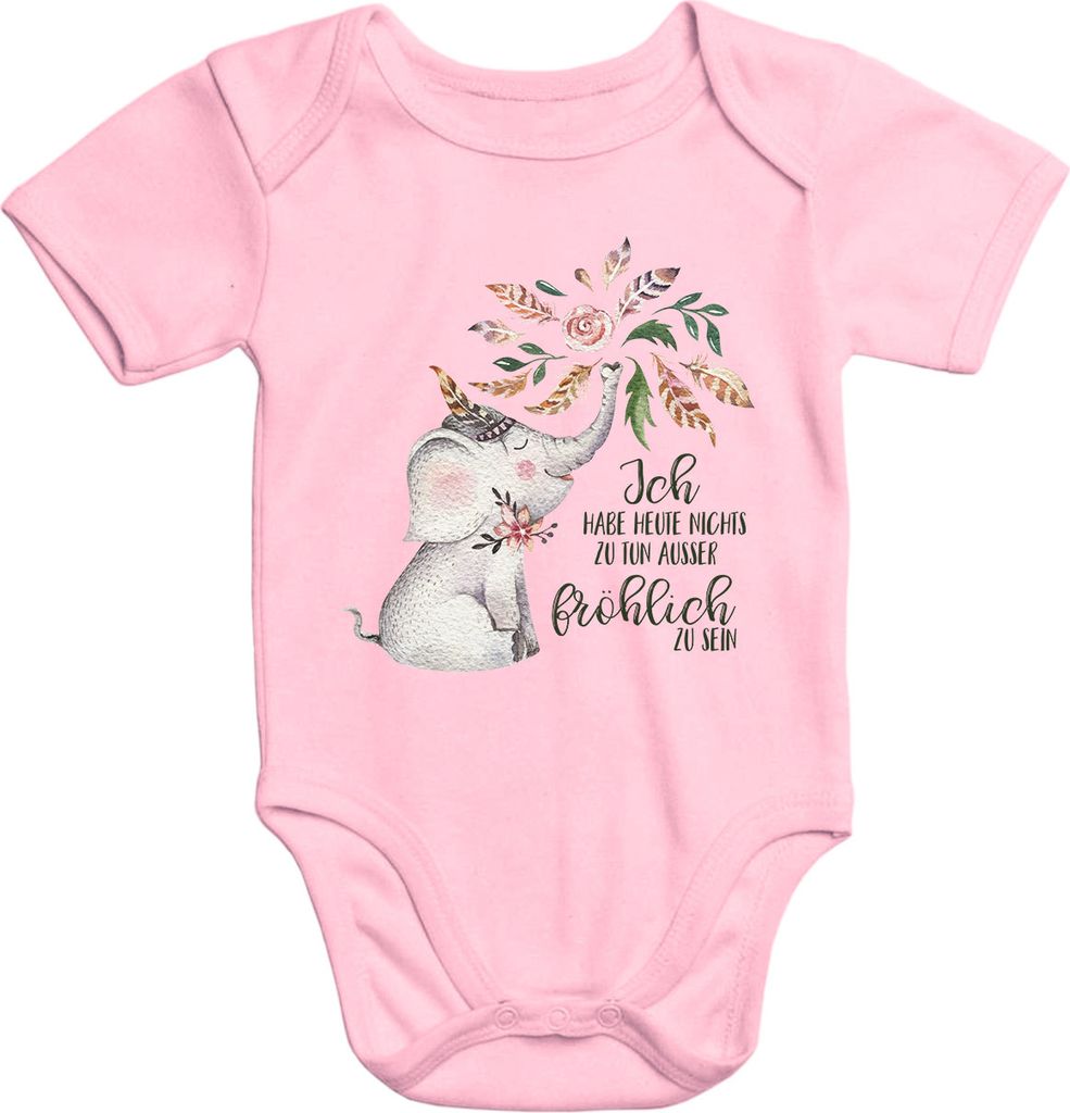 kurzarm Baby-Body mit Aufdruck Elefant Ich habe heute nichts zu tun außer fröhlich zu sein Baumwolle Moonworks 0-3 Monate