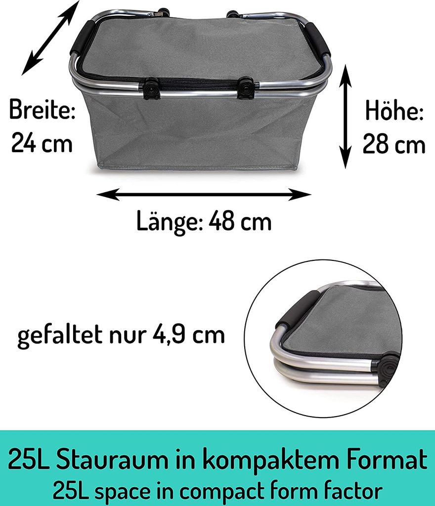 Faltbarer Einkaufskorb 18L Mit Deckel - Thermo Picknickkorb Mit Isolierung
