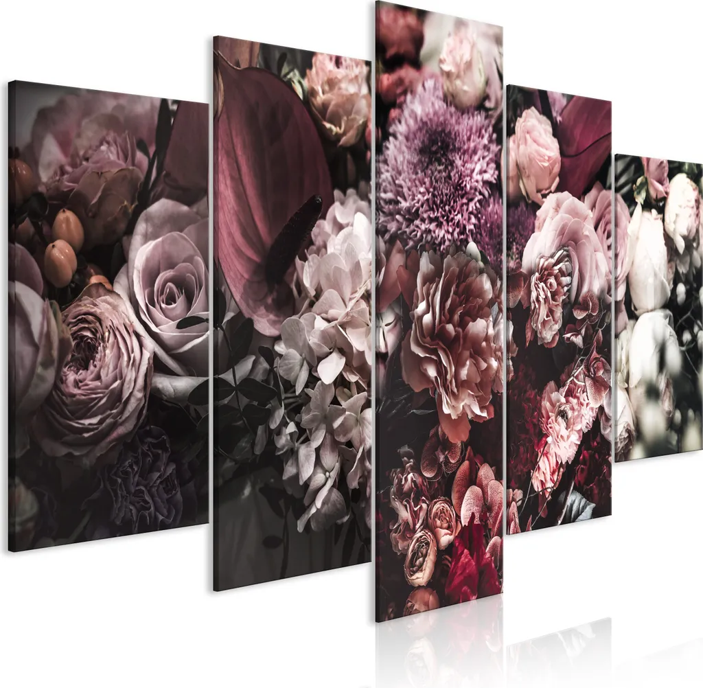 Quadro in tessuto non tessuto - Sogno in giardino (5 parti) Largo 225x112,5 cm Fiori b-C-0689-b-m