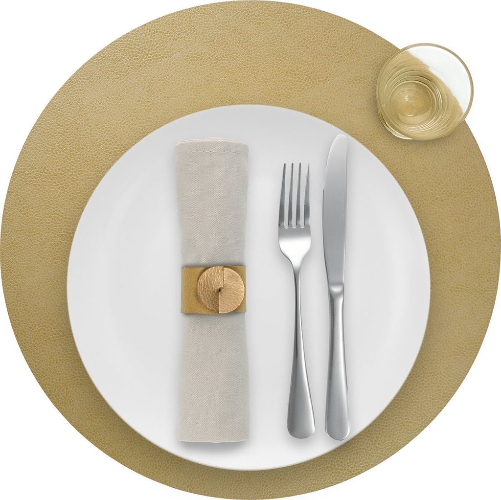 Platzdeckchen Skinnatur Gold - Platzsets - Tischset - Rund - Recyceltes Leder - Gelb - 38cm - 1 Stück