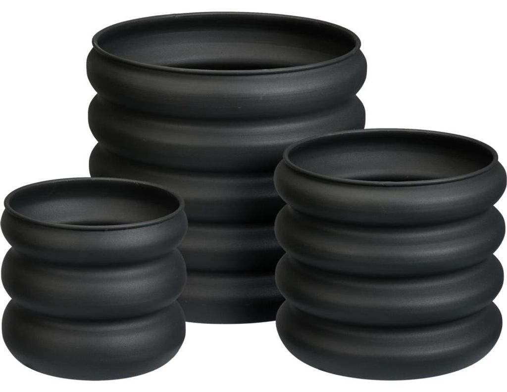 Set mit 3 runden Töpfen dunkelgrau