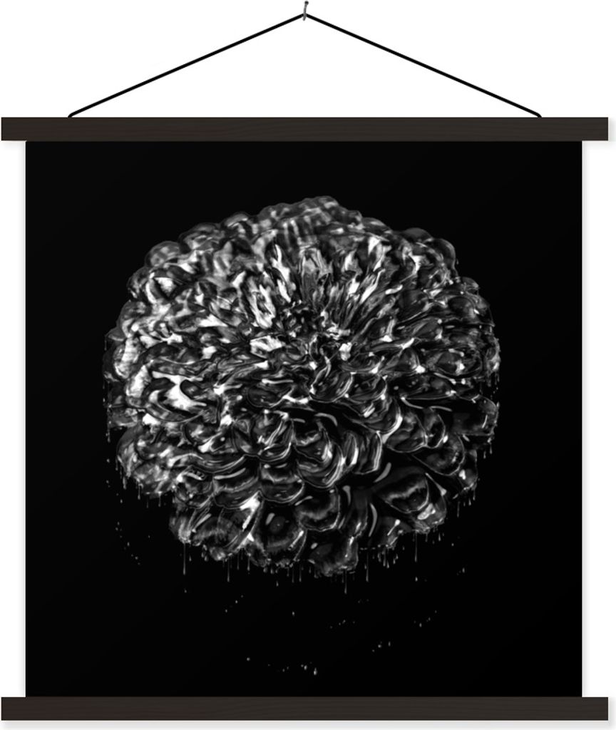 MuchoWow Textilposter Blumen - Blätter - Schwarz - Weiß 90x90 cm mit schwarzem Rahmen - Magnetisches