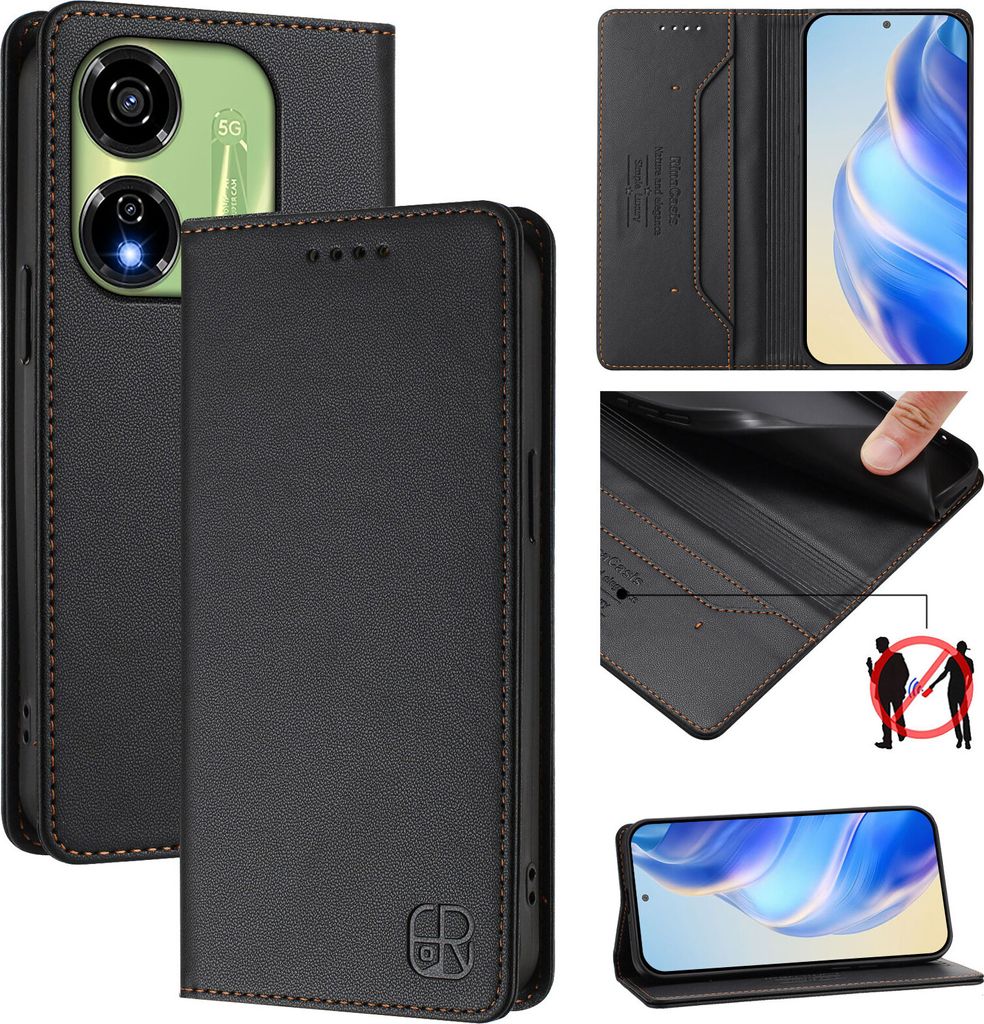 Lederhülle für itel P55 5G Hülle Flip Brieftasche Kartenfächern Ständer Schutzhülle Schwarz