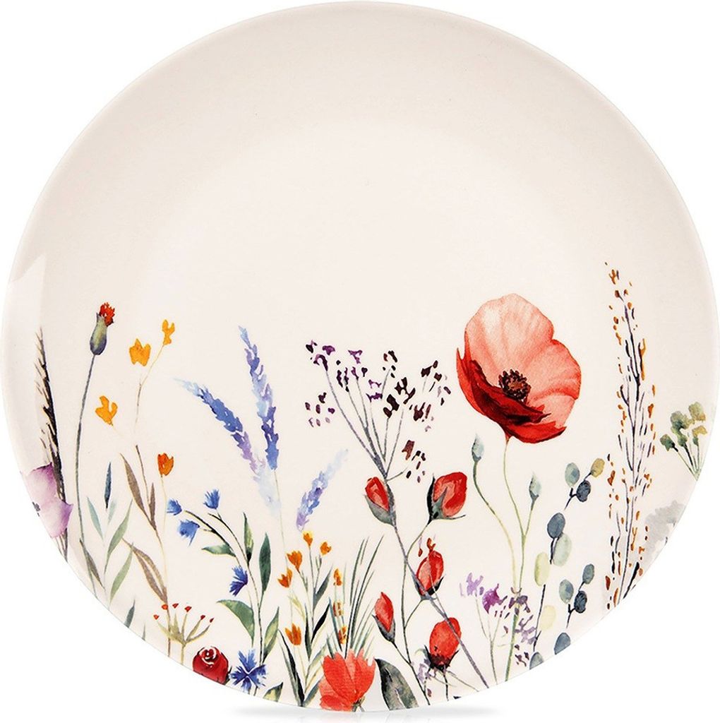 Großer flacher Mittagsteller aus Porzellan mit Mohnblumenmuster, 27 cm