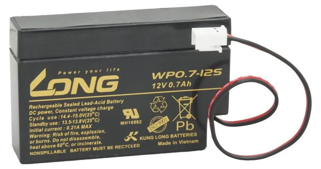 Batterie Plomb Avacom Long 12V 0,7Ah JST WP0.7-12S pour Alarme