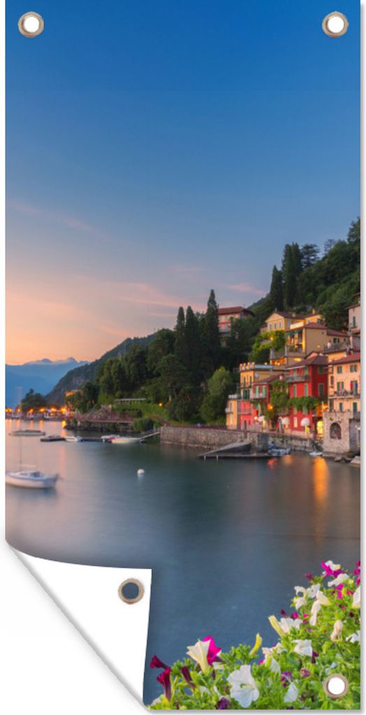 MuchoWow 40x80 cm Outdoor-Poster Gartendeko Sichtschutz Garten Poster für den Garten Italien - Sonnenuntergang - See