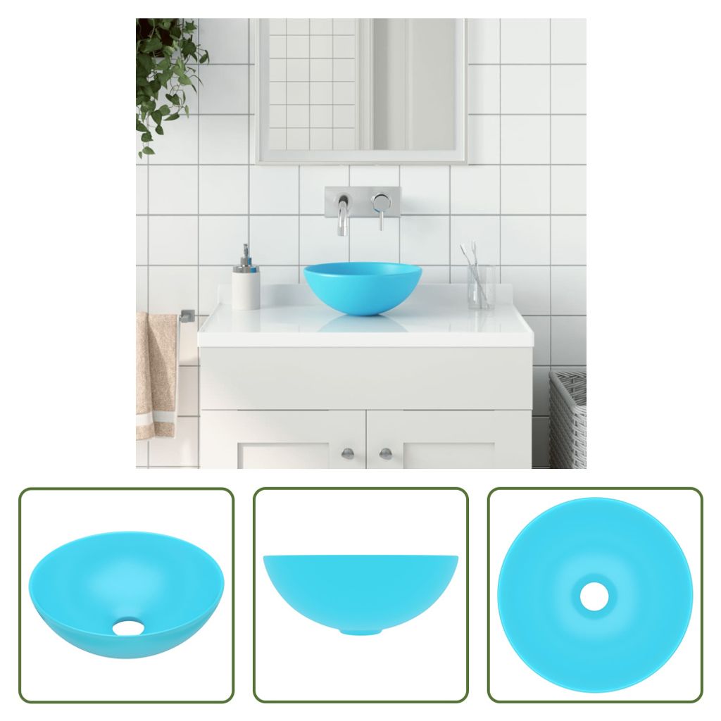 The Living Store Waschbecken Keramik Hellgrün Rund Produktbild 