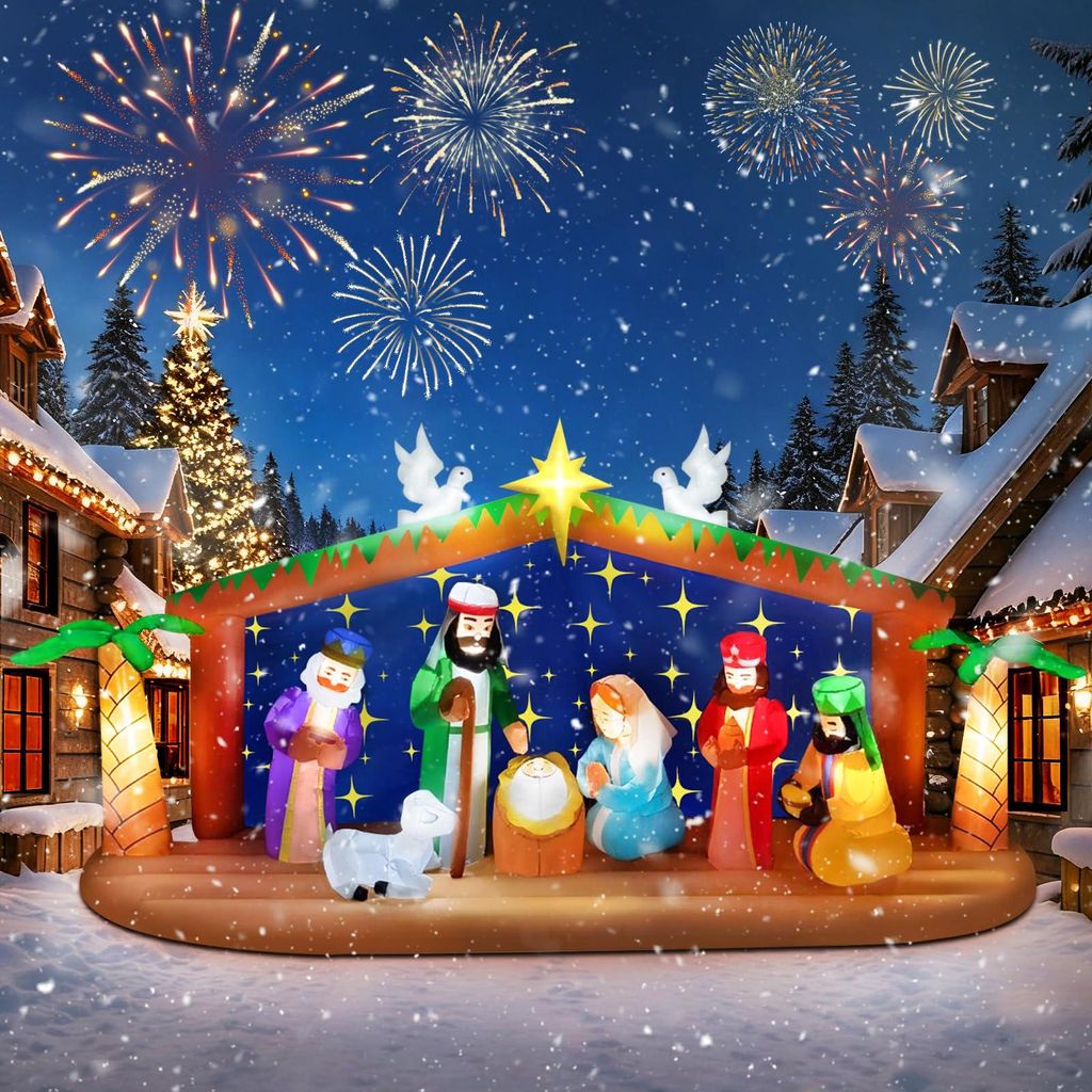 Aufblasbare Weihnachtskrippe 3,6 m mit LED, Geburt Jesu