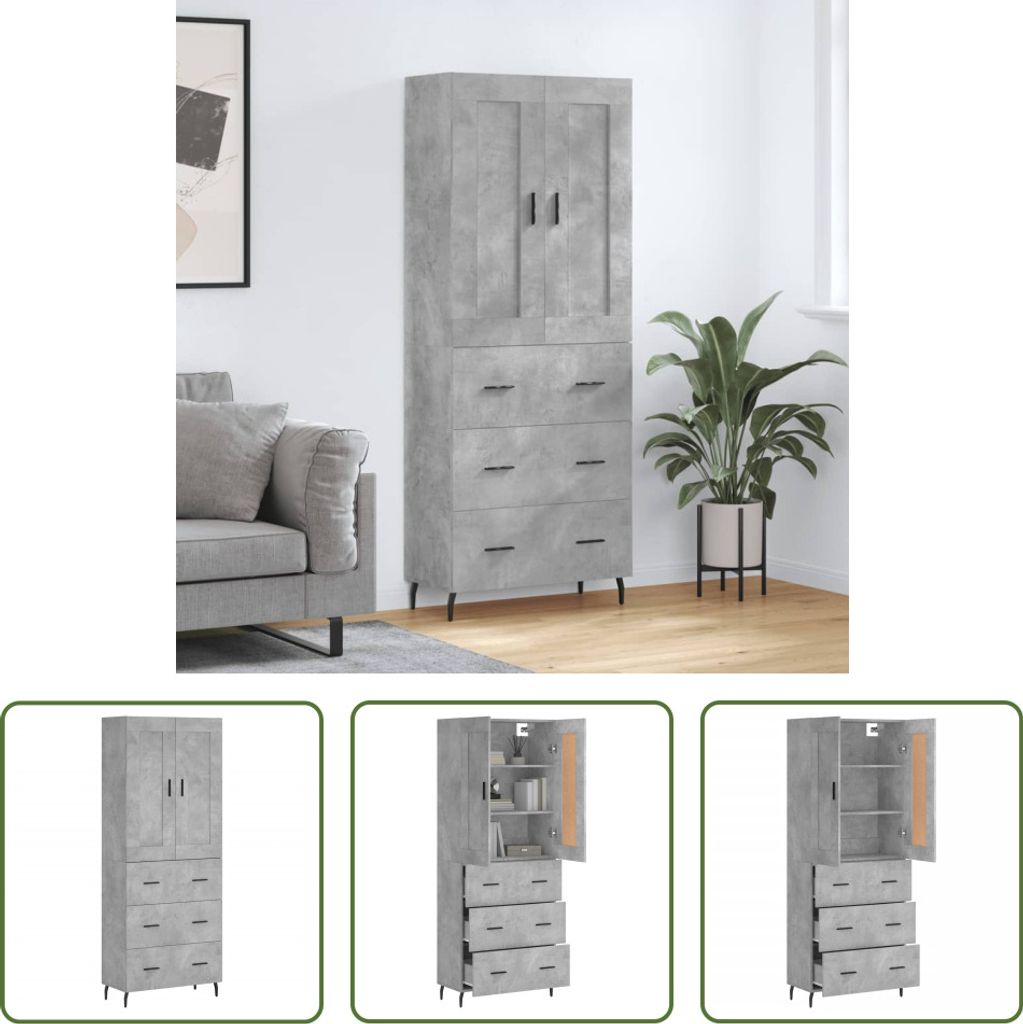 The Living Store Highboard Betongrau 69,5x34x180 cm Holzwerkstoff