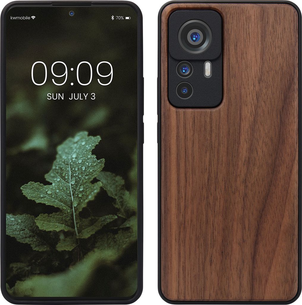kwmobile Hülle kompatibel mit Xiaomi 12T / 12T Pro Hülle - Holz Case - stoßfestes Handy Cover - TPU Handyhülle in Dunkelbraun