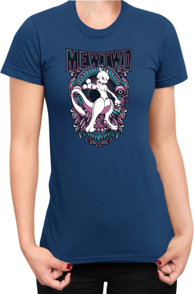 Damen T-Shirt Japan Anime Manga Pokemon Mewtwo, Lady XL / Dunkelblau