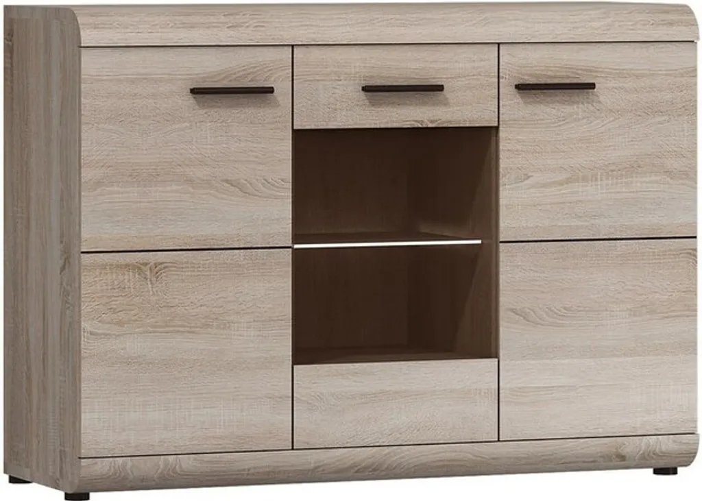 Buffet bas vitré CLAUDIO 120 cm chêne sonoma, meuble de rangement bois