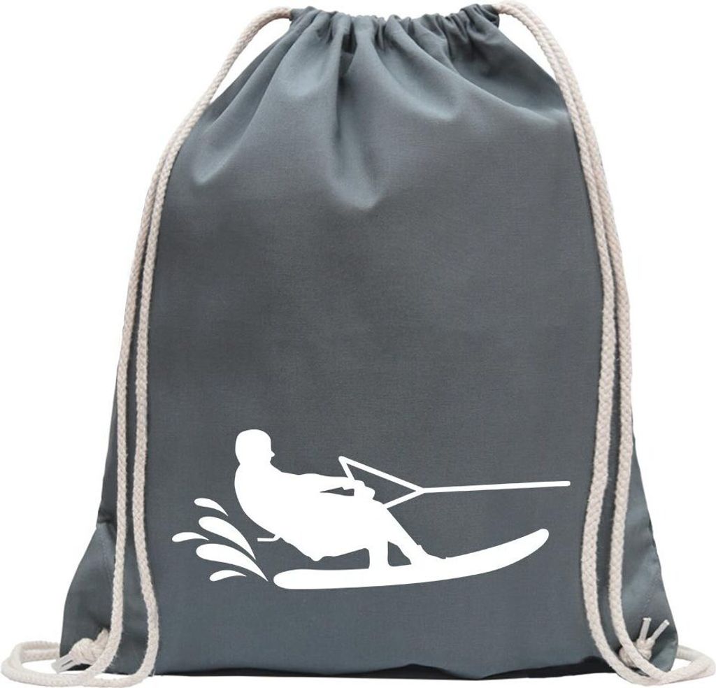 Kiwistar - Turnbeutel - stahlgrau - Wakeboarden Ski Sportler - Fun Rucksack Sport Beutel Gymsack Baumwolle mit Ziehgurt