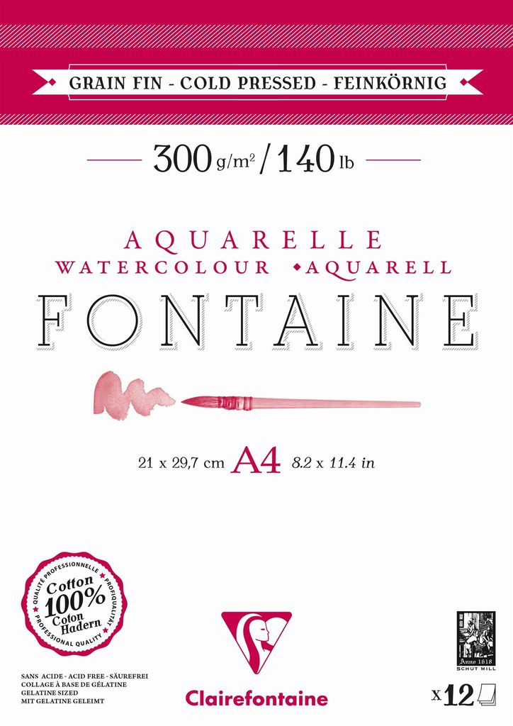 Clairefontaine Aquarellblock FONTAINE feinkörnig DIN A4 12 Blatt