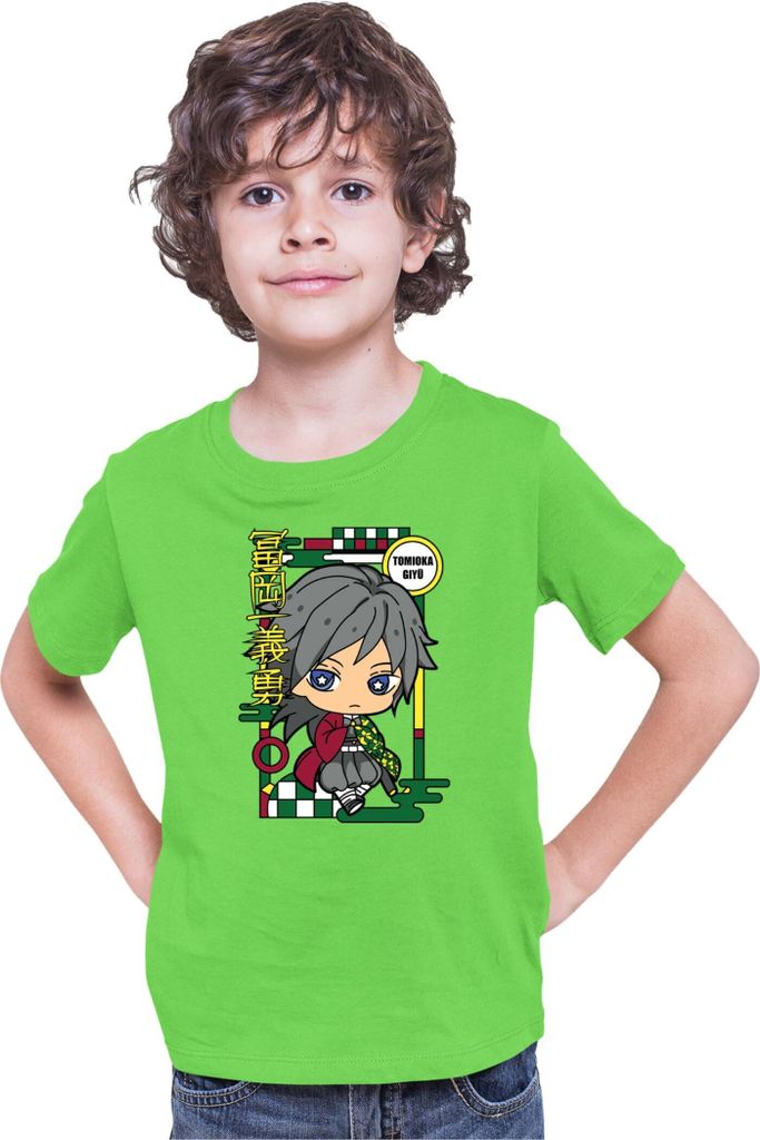 Kinder T-Shirt Demon Anime Slayer Kimetsu No Yaiba Chibi Giyu Tomioka, 3-4 Jahr - 104 / Lime